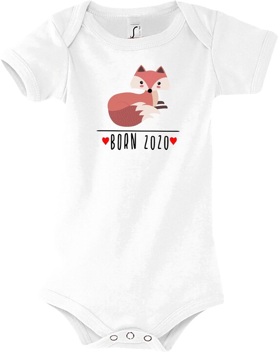 Kleckerliese Baby Body "Born 2020 Tiermotiv Fuchs" Jungen Mädchen Kurzarm mit Aufdruck Motiv