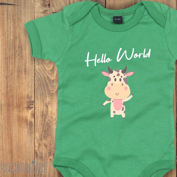 Baby Body "Hello World Kuh" Babybody Strampler Jungen Mädchen Kurzarm