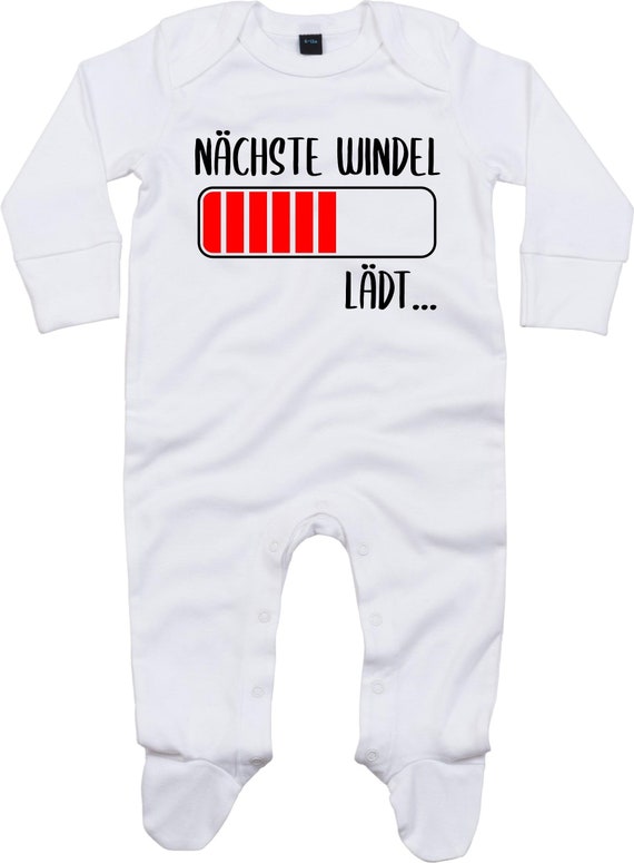 Kleckerliese Baby Schlafanzug "nächste Windel lädt…" Sleepsuit Langarm Jungen Mädchen Einteiler Strampler