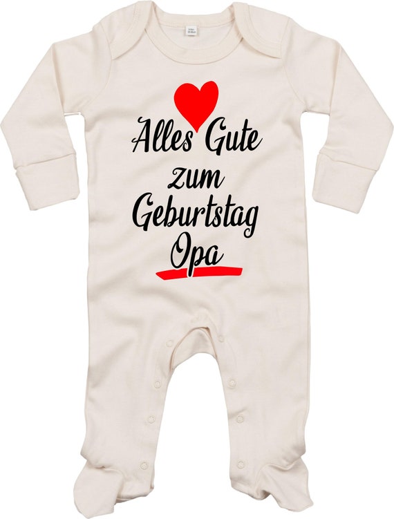 Kleckerliese Baby Schlafanzug "Alles Gute zum Geburtstag Opa" Sleepsuit Langarm Jungen Mädchen Einteiler Strampler