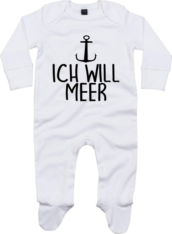 Kleckerliese Baby Schlafanzug "Ich will MEER Anker" Sleepsuit Langarm Jungen Mädchen Einteiler Strampler