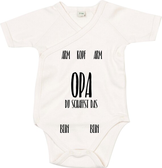 kleckerliese Wickel Baby Body "Opa du schaffst das Anleitung zum anziehen" Babybody Strampler Wickelbody Organic Kimono Kurzarm