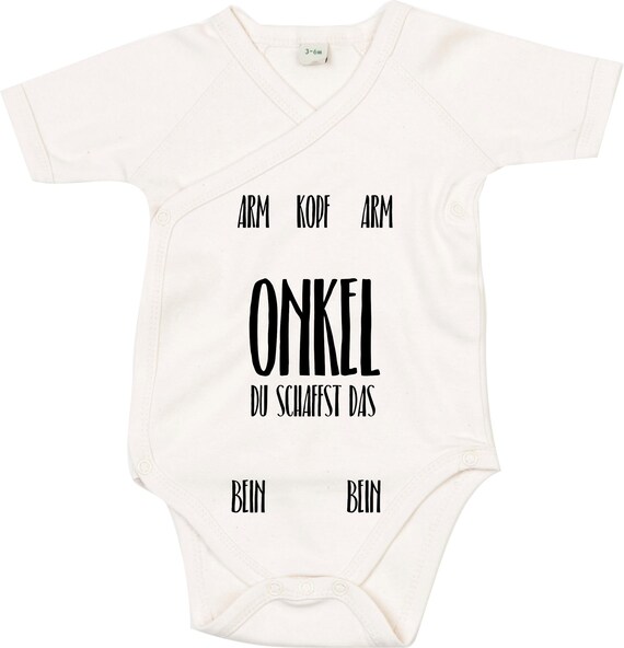 kleckerliese Wickel Baby Body "Onkel du schaffst das Anleitung zum anziehen" Babybody Strampler Wickelbody Organic Kimono Kurzarm