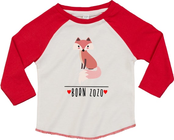 Kleckerliese Baby Kinder T-Shirt Langarmshirt  "Born 2020 Tiermotiv Fuchs" Raglan-Ärmel Jungen Mädchen