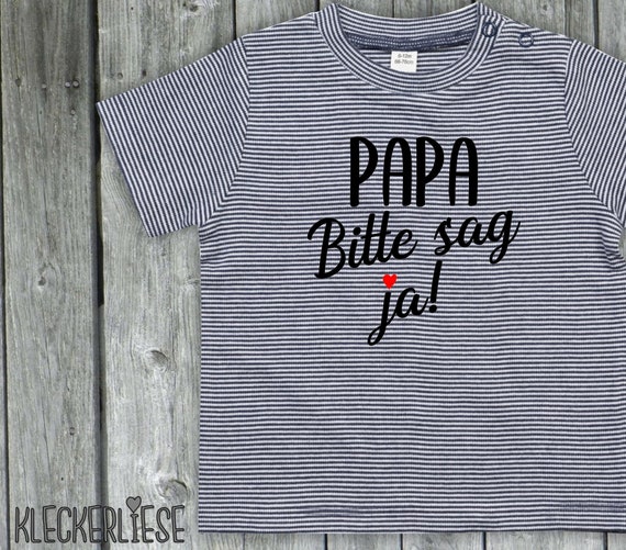 kleckerliese strip Baby Shirt "Papa Bitte sag ja!" Tiermotive Bär Farbe Blau/Weiß