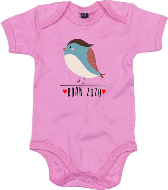 kleckerliese Baby Body "Born 2020 Tiermotiv Vogel" mit Wunschtext oder Name Babybody Strampler Jungen Mädchen Kurzarm