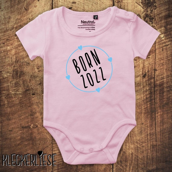 kleckerliese Babybody Body mit Wunschname "Born Wunschzahl Wunsch Datum" Fair Wear, Bio, Organic Baby Jungen Mädchen