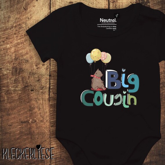 kleckerliese Babybody Body "Big Cousin Tiermotiv Baunbär Bär" Fair Wear Strampler Baby Junge Mädchen
