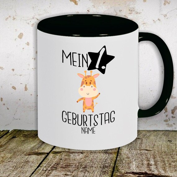 Kaffeetasse mit Wunschnamen Tasse Motiv "Mein 1. Geburtstag Giraffe mit Wunschname" Tasse Teetasse Milch Kakao