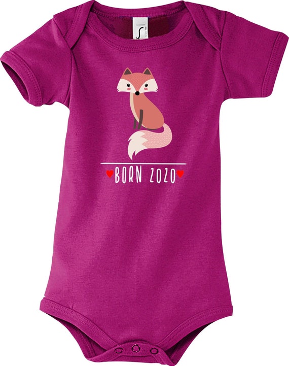 Kleckerliese Baby Body "Born 2020 Tiermotiv Fuchs" Jungen Mädchen Kurzarm mit Aufdruck Motiv