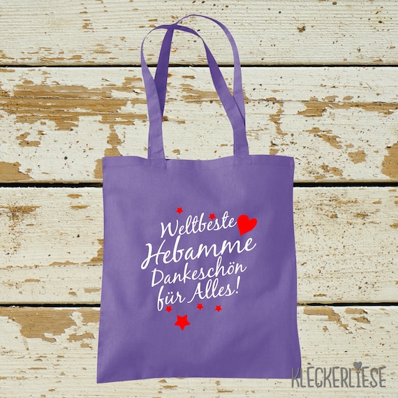 Stoffbeutel "Weltbeste Hebamme Dankeschön für alles" Jute Bag Beutel Tasche Kleckerliese 35 Farben