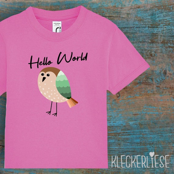 Kinder Baby Shirt Kleinkind "Hello World Vogel" T-Shirt Jungen Mädchen