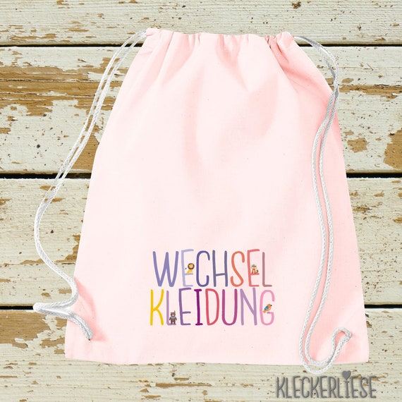 Kleckerliese Turnbeutel "Wechselkleidung" Rucksack Bag Stoffbeutel Gymsack Kita Schule  Einschulung Wechselsachen