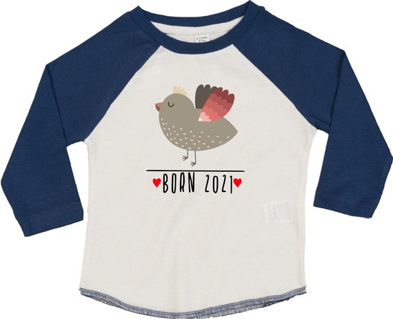 Kleckerliese Baby Kinder T-Shirt Langarmshirt  "Born 2021 Tiermotiv Vogel" Raglan-Ärmel Jungen Mädchen