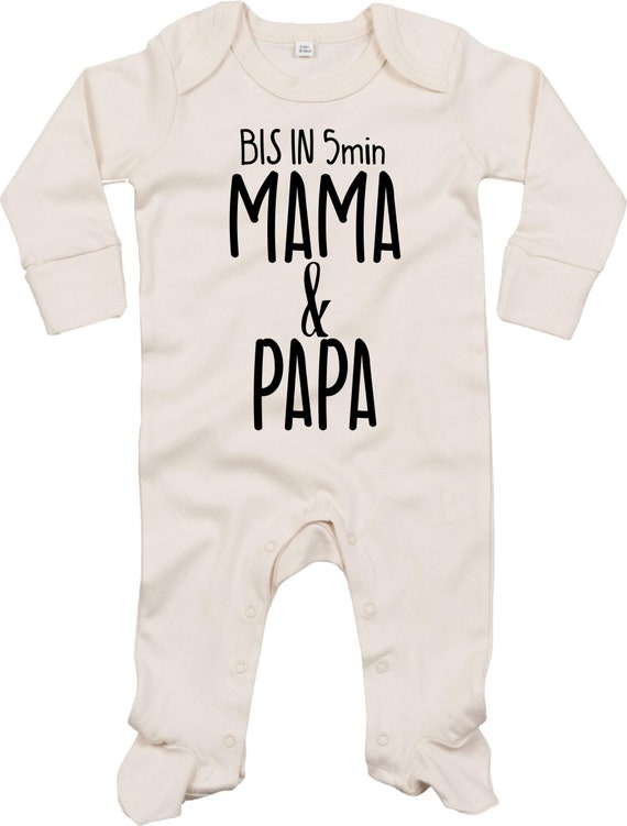 Kleckerliese Baby Schlafanzug "Bis in 5min MAMA & PAPA" Sleepsuit Langarm Jungen Mädchen Einteiler Strampler