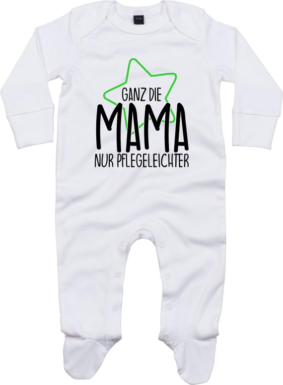 Kleckerliese Baby Schlafanzug "Ganz die Mama nur Pflegeleichter" Sleepsuit Langarm Jungen Mädchen Einteiler Strampler