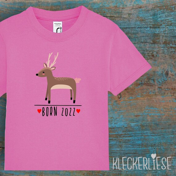 Kinder Baby Shirt Kleinkind "Born 2022 Tiermotiv Reh" T-Shirt Jungen Mädchen
