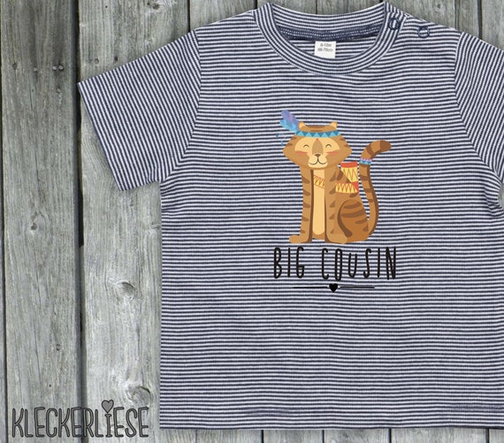 kleckerliese strip Baby Shirt "Tiger Tiemotiv Big Cousin " Tiermotive Bär Farbe Blau/Weiß