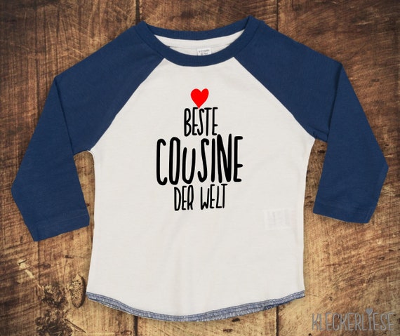 Kleckerliese Baby Kids T-Shirt Long Sleeve Shirt "Best Cousin in the World" Raglan Sleeves Boys Girls