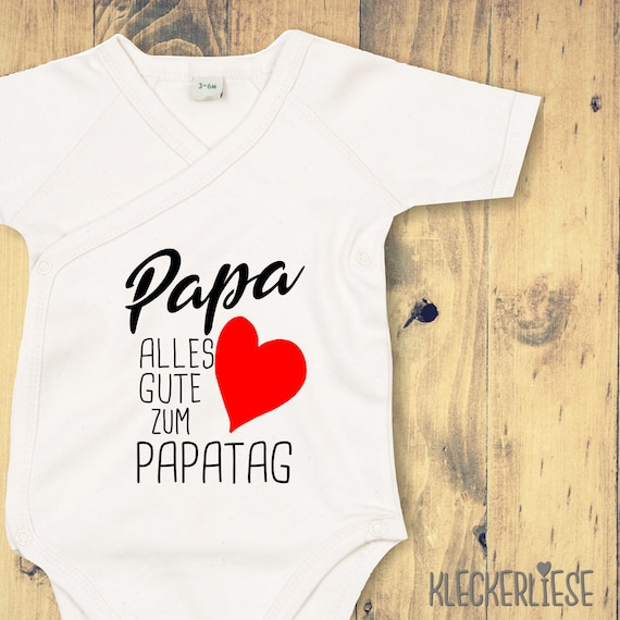 kleckerliese Wickel Baby Body "Papa Alles Gute zum Papatag" Babybody Strampler Wickelbody Organic Kimono Kurzarm Vatertag