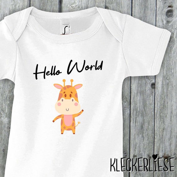 Baby Body "Hello World Giraffe" Babybody Strampler Jungen Mädchen