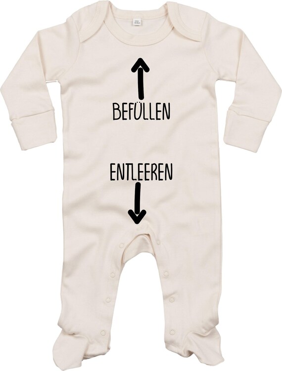 Kleckerliese Baby Schlafanzug "Befüllen Entleeren" Sleepsuit Langarm Jungen Mädchen Einteiler Strampler