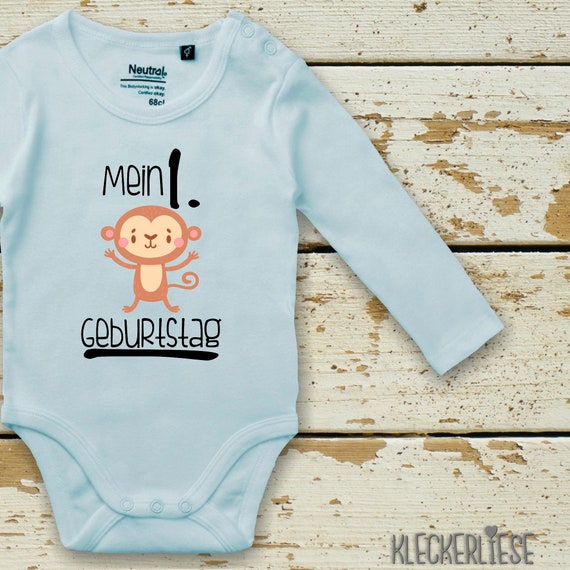 Langarm Body Babybody "Mein 1. Geburtstag Affe" Fair Wear Bio Organic