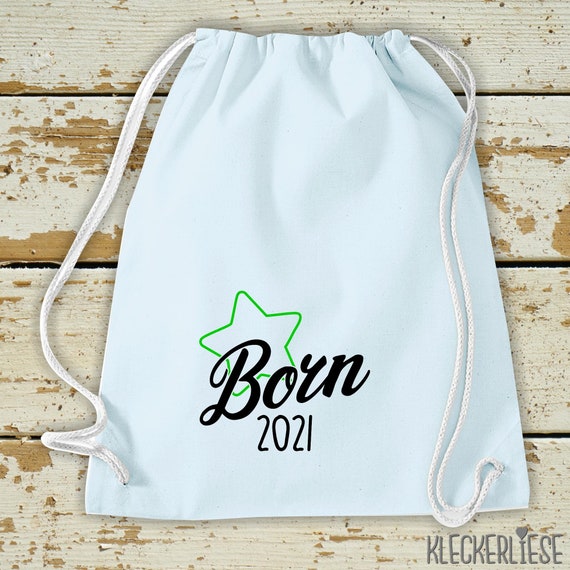 Kleckerliese Gymsack "Born 2021" Rucksack Bag Stoffbeutel Turnbeutel Tragetasche