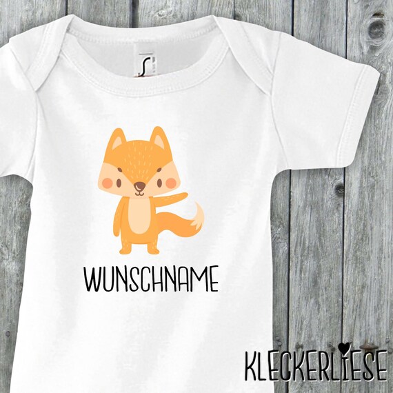 Baby Body mit Wunschname "Tiermotiv mit Wunschnamen Fuchs" Babybody Strampler Jungen Mädchen