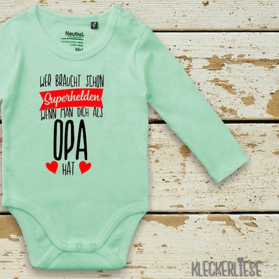 Long-sleeved baby bodysuit "Who needs superheroes when they have you as a grandpa" Fair Wear