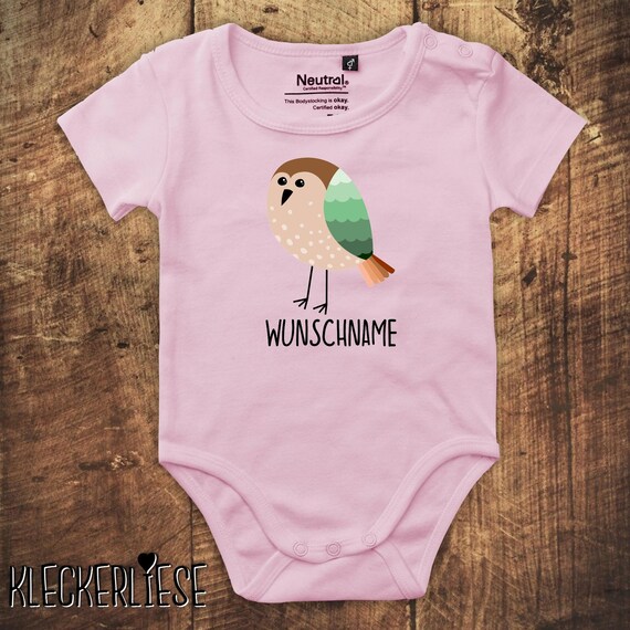 kleckerliese Babybody Body "Wunschname Vogel" Fair Wear