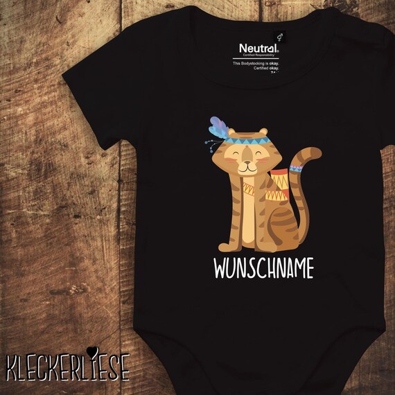 kleckerliese Babybody Body "Tiger Tiemotiv Wunschname" Fair Wear Strampler Baby Junge Mädchen