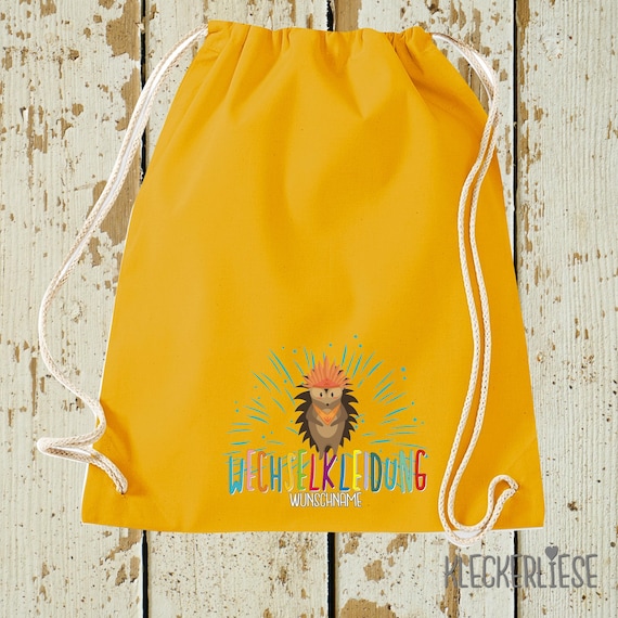 Kleckerliese Turnbeutel "Wechselkleidung Igel Wunschname" Rucksack Bag Stoffbeutel Gymsack Kita Schule  Einschulung Wechselsachen 27 Farben