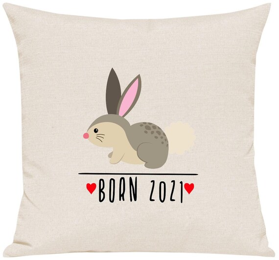 kleckerliese Kissen "Born 2021 Tiermotiv Hase " Tiere Natur Wald Wiese Kissenhülle Deko Sofa