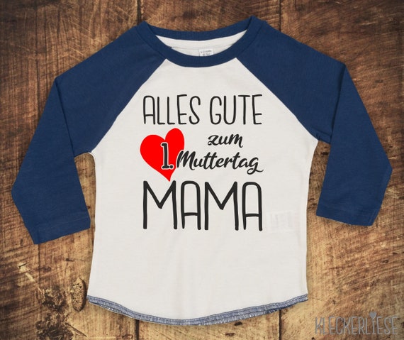 Kleckerliese Baby Kinder T-Shirt Langarmshirt  "Alles Gute zum 1. Muttertag Mama" Raglan-Ärmel Jungen Mädchen Vatertag