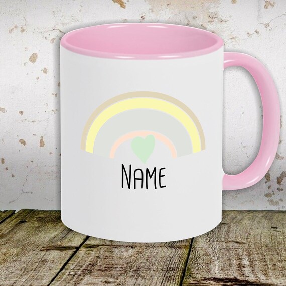 Kaffeetasse mit Wunschnamen Tasse Motiv "Regenbogen mit Wunschname" Tasse Teetasse Milch Kakao