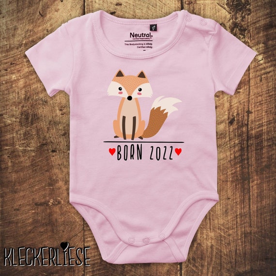 kleckerliese Babybody Body "Born 2022 Tiermotiv Fuchs" Fair Wear Jungen Mädchen Motiv Aufdruck