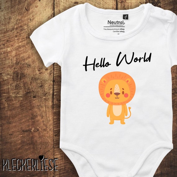 kleckerliese Babybody Body "Hello World Löwe" Fair Wear, Bio, Organic Baby Jungen Mädchen