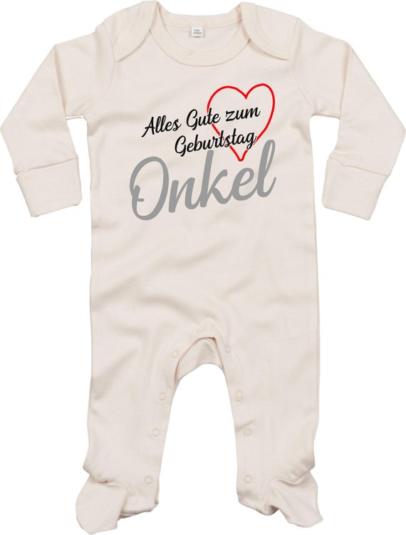 Kleckerliese Baby Schlafanzug "Alles Gute ONKEL Herz" Sleepsuit Langarm Jungen Mädchen Einteiler Strampler