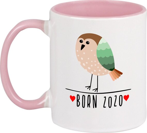 kleckerliese Kindertasse Teetasse Tasse Motiv "Born 2020 Tiermotiv Vogel" Milch Kakao Kaffeetasse