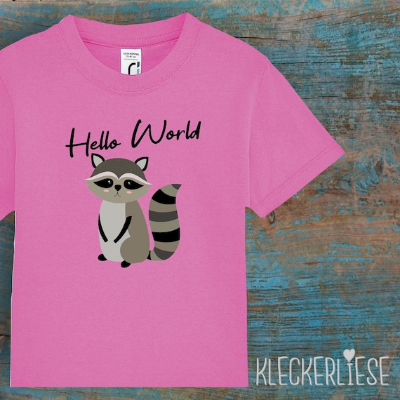 Kinder Baby Shirt Kleinkind "Hello World Waschbär" T-Shirt Jungen Mädchen