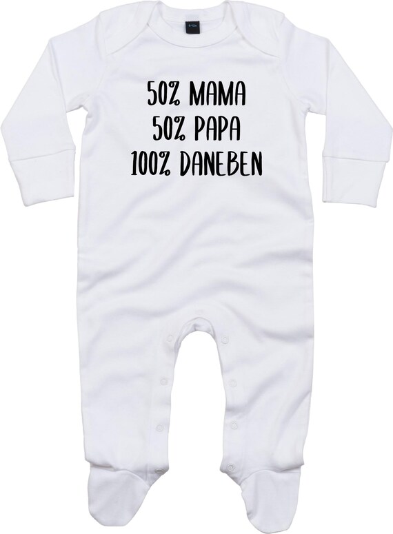 Kleckerliese Baby Schlafanzug "50 Prozent Mama 50 Prozent Papa 100 Prozent Daneben" Sleepsuit Langarm Jungen Mädchen Einteiler Strampler