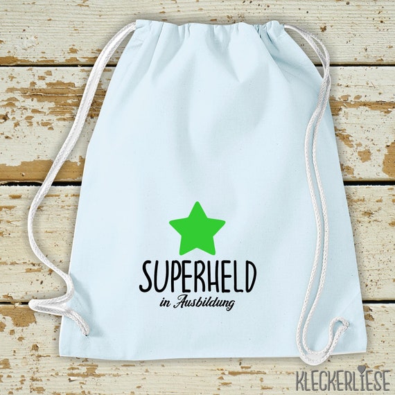 Kleckerliese Gymsack "Superheld in Ausbildung" Rucksack Bag Stoffbeutel Turnbeutel Tragetasche