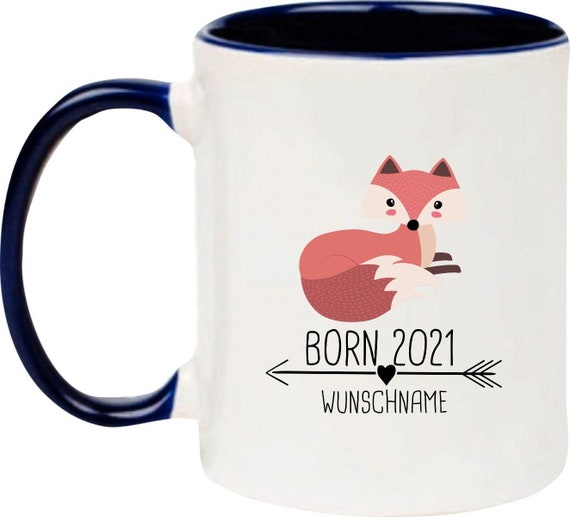 kleckerliese Kindertasse Teetasse Tasse Motiv Born 2021 Tiermotiv Pfeil Wunschname Name Text Fuchs