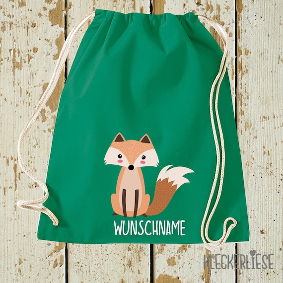 Kleckerliese Gymsack "Fox with desired name" backpack bag fabric bag gym bag carrying bag daycare school enrollment change of clothes 27 colors