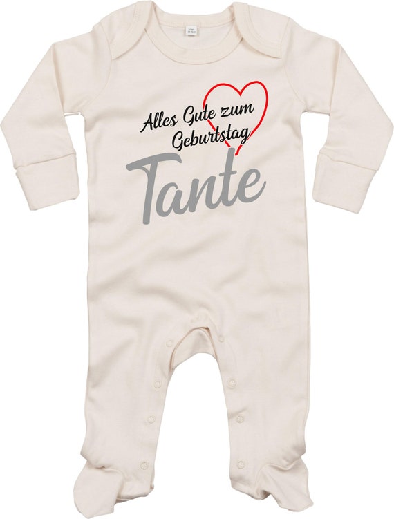 Kleckerliese Baby Schlafanzug "Alles Gute TANTE Herz" Sleepsuit Langarm Jungen Mädchen Einteiler Strampler