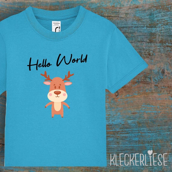 Kinder Baby Shirt Kleinkind "Hello World Elch" T-Shirt Jungen Mädchen