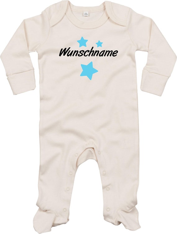 Kleckerliese Baby Schlafanzug "Name Wunschname Sterne" Sleepsuit Langarm Jungen Mädchen Einteiler Strampler