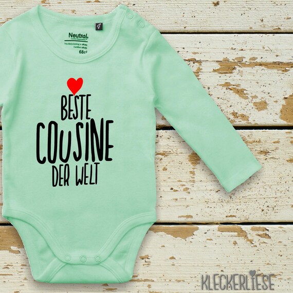 kleckerliese Long Sleeve Baby Bodysuit "Best Cousin in the World" Baby Bodysuit Boys Girls Long Sleeve Fair Wear