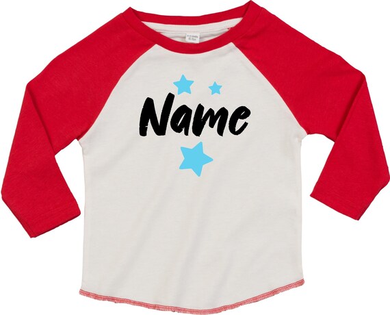 Kleckerliese Baby Kinder T-Shirt Langarmshirt  "Name Wunschname Sterne" Raglan-Ärmel Jungen Mädchen